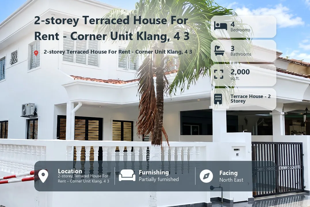 4R3B Double Storey House @ 2-storey Terraced House For Rent - Corner Unit Klang, 4 3