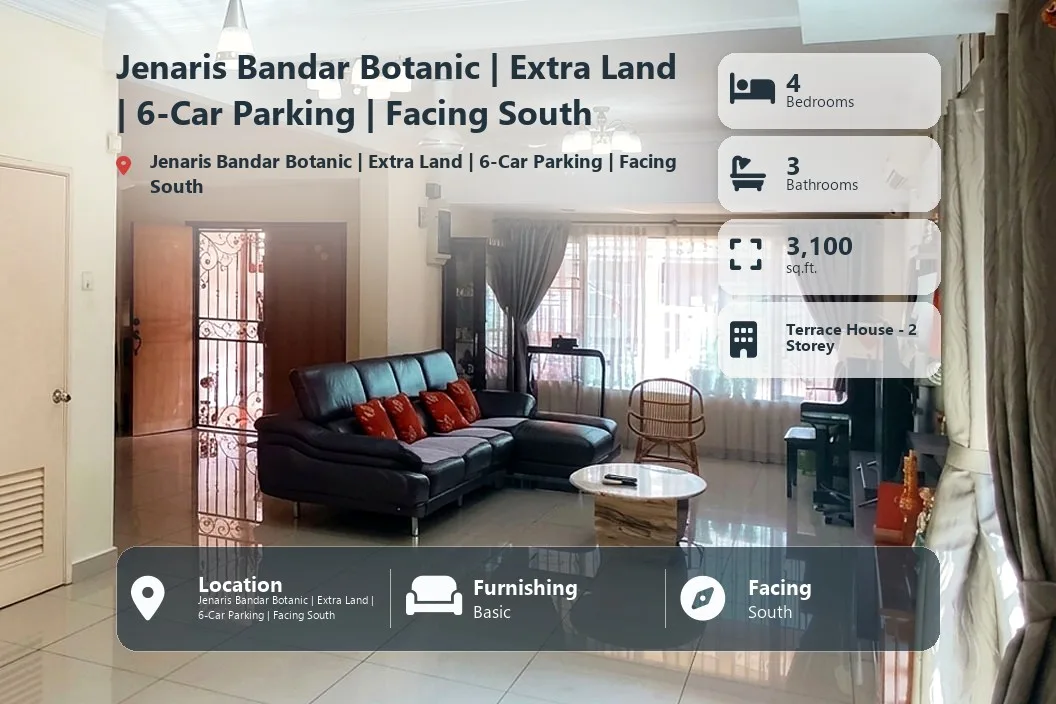CW Tan WTS Double Storey Corner Lot @ Jenaris Bandar Botanic | Extra Land | 6-Car Parking | Facing South
