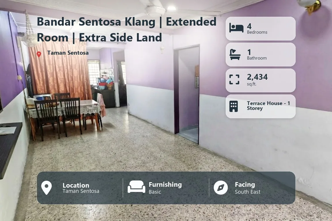 Sughan WTS 4R1B Single Storey Corner Lot @Bandar Sentosa Klang | Extended Room | Extra Side Land