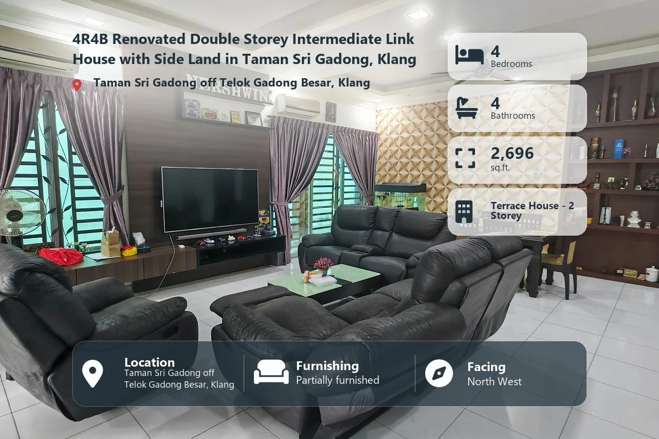 4R4B Renovated Double Storey Intermediate Link House with Side Land in Taman Sri Gadong, Klang